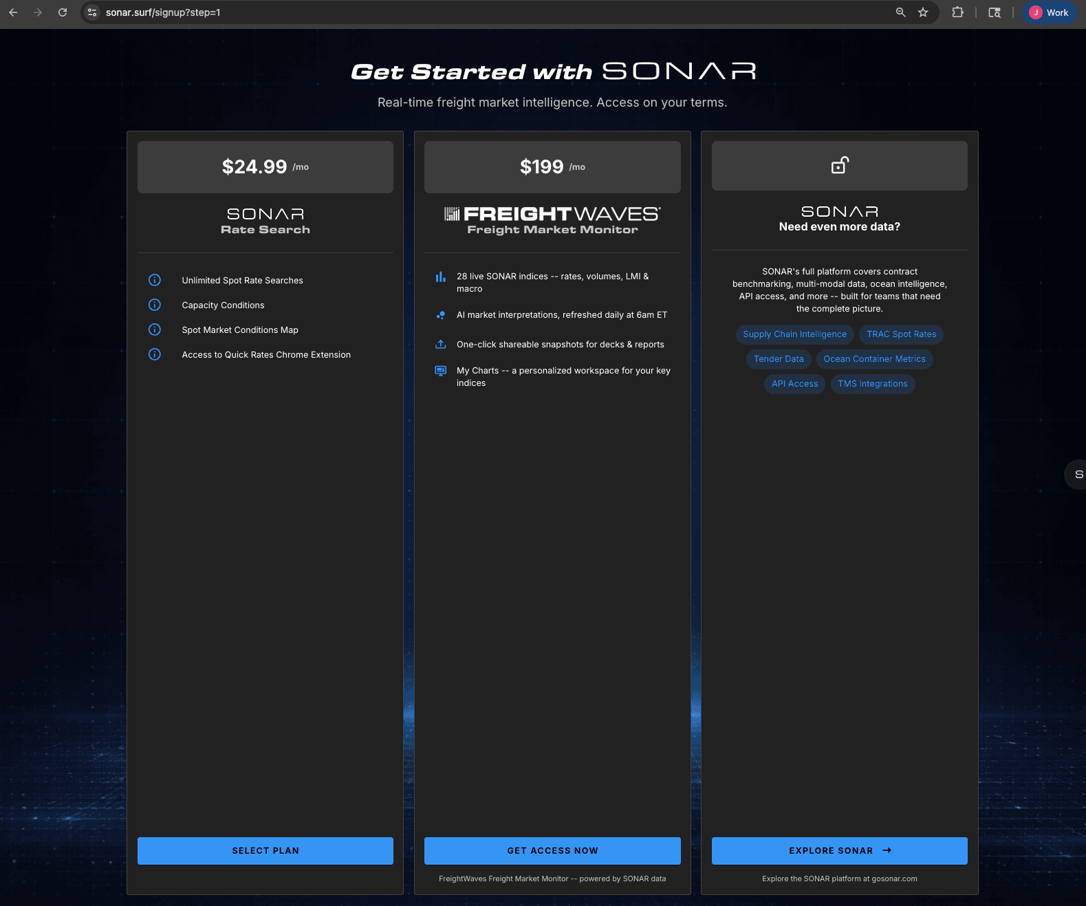 SONAR Launches Self-Serve Quick Rates — Freight Intelligence Without the Sales Call