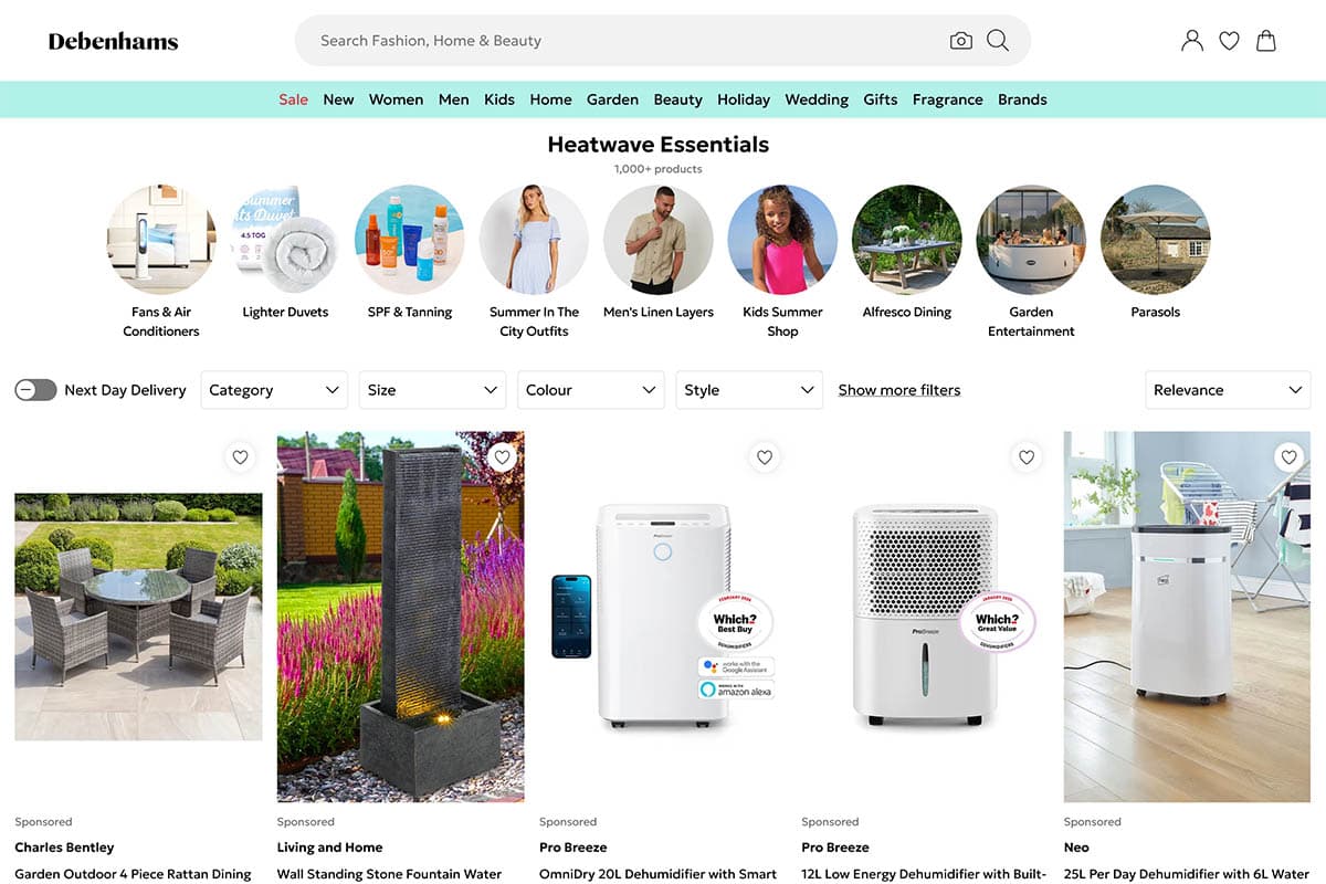 Debenhams reveal sales impact of UK’s prolonged warm weather